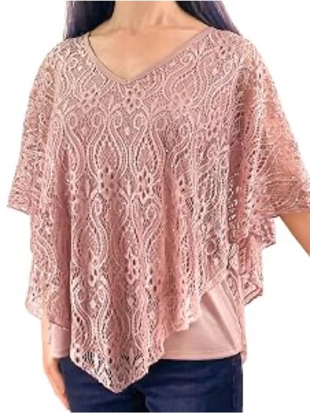 Y2K Sequin Crochet Lace Poncho Top in Dusty Rose